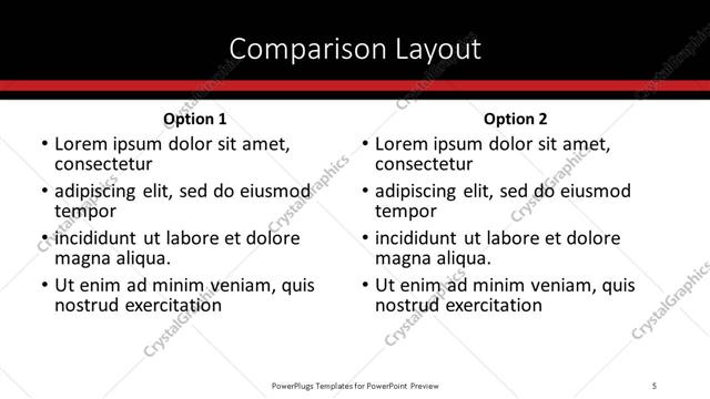 Comparison presentation slide layout