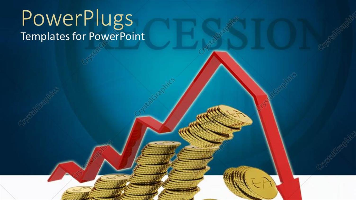 Featuring Red Line Graph Arrow Pointing Downward Above Stacks of Gold Coins