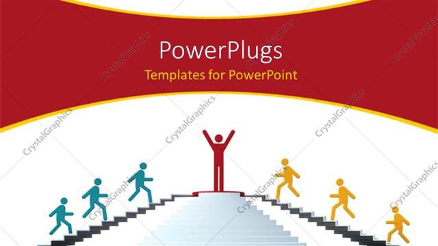  Presentation with yellow green - Red man arrives?first on platform with green and yellow figures running up