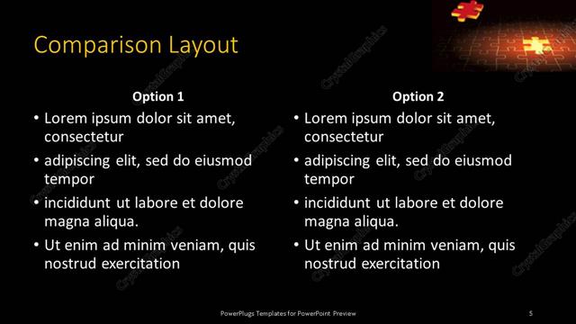 Comparison presentation slide layout