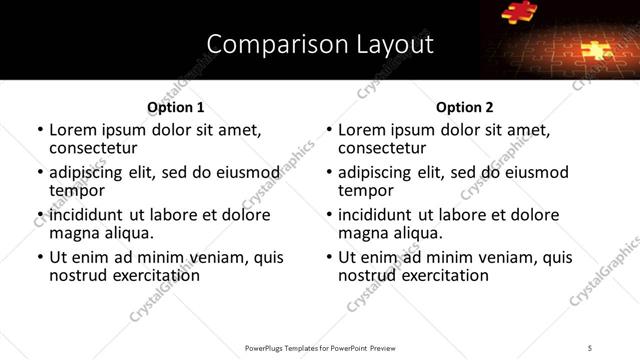Comparison presentation slide layout