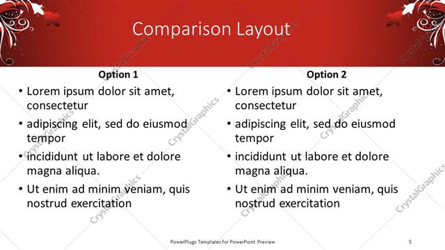 Comparison presentation slide layout