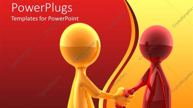  Presentation with orange colored - Red and orange colored human figures shaking hands on a red and orange background