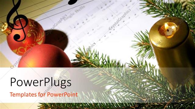  Presentation with music - Red ornaments and music symbols on music note with candle