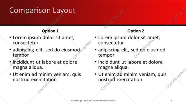 Comparison presentation slide layout