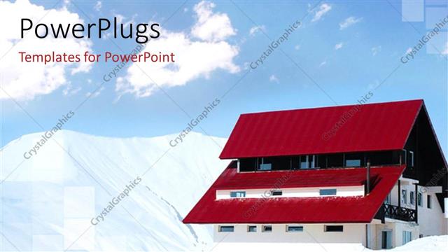  Presentation with house snow mountain - Red roofed house located on mountain covered in snow