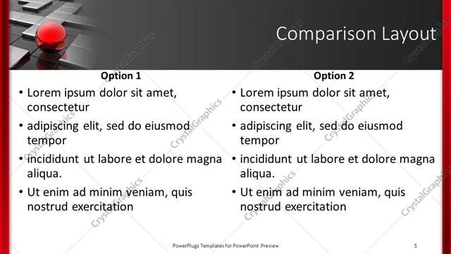 Comparison presentation slide layout