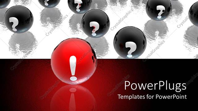  Presentation with black sea - Red sphere with exclamation in sea of black spheres with question marks