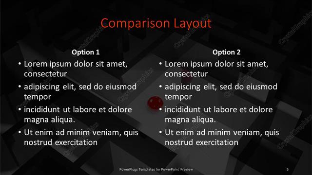 Comparison presentation slide layout