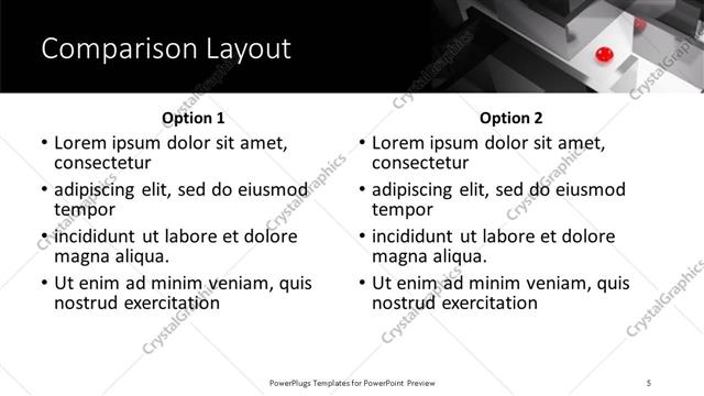Comparison presentation slide layout