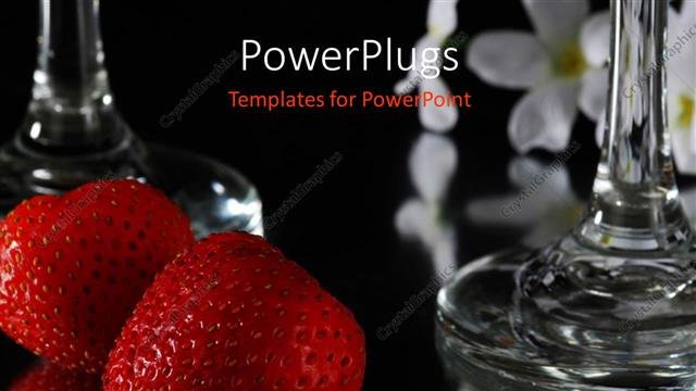  Presentation with strawberries - Red strawberries and wine glass on reflective black table?