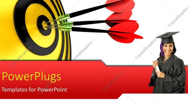  Presentation with achieve - Red tailed darts hitting bulls eye of yellow and black target