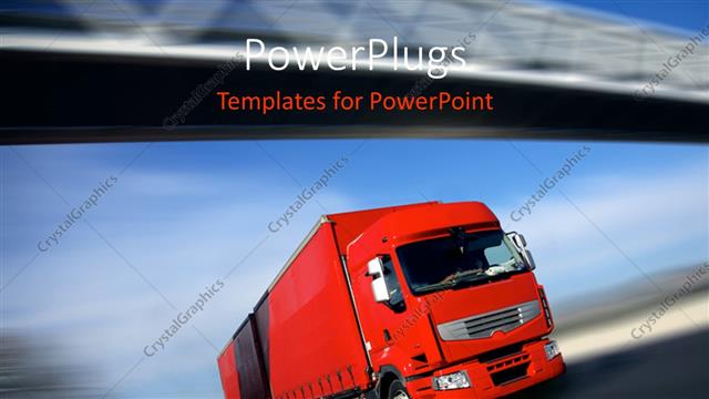  Presentation with truck - Red truck speeding on Highway with overhead bridge and cloudy sky?