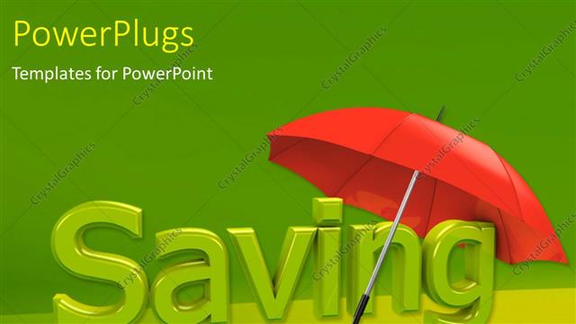  Presentation with umbrella - Red umbrella over green 3D savings depicting financial security?