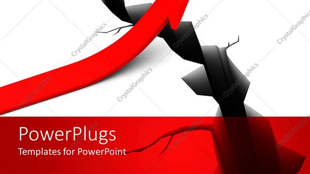  Presentation with crack - Red upward pointing arrow creating bridge over crack in white background, solutions