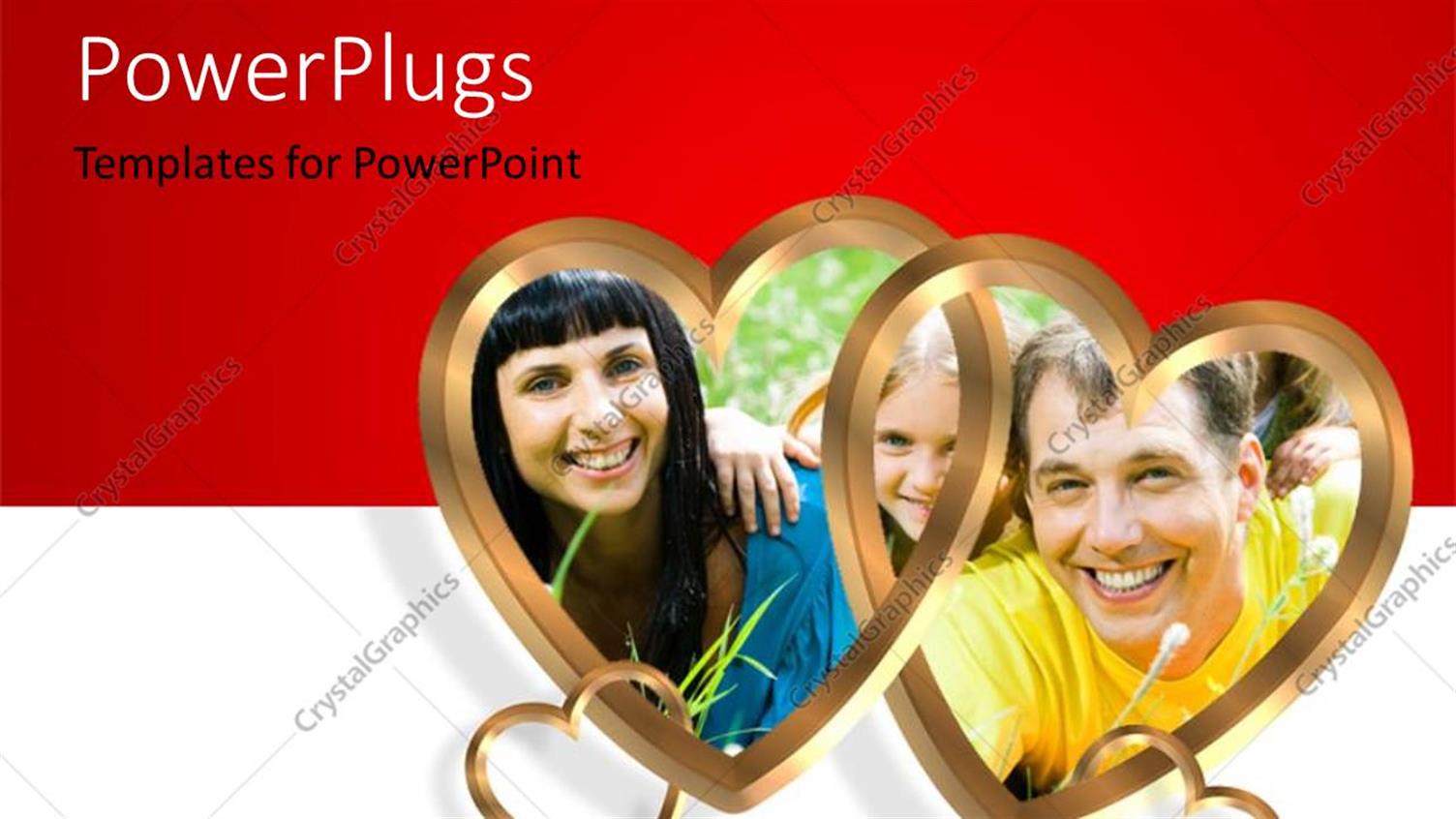 Featuring Red and White Background with Heart Shaped Interlocking Symbols and Happy Family