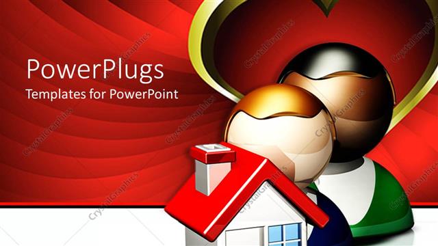  Presentation with real estate - Red and white background with two icons of people and 3D house