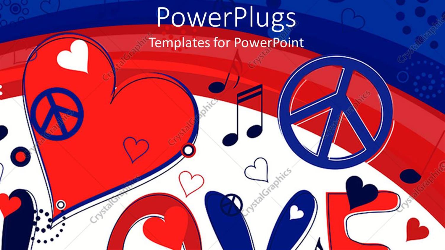 Featuring Red White and Blue Love, Peace, Music Note, Heart Background