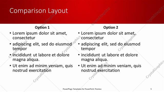Comparison presentation slide layout