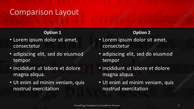 Comparison presentation slide layout