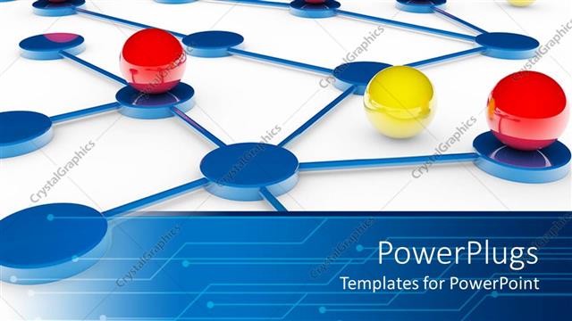  Presentation with blue yellow - Red and yellow balls on blue platforms connected by blue lines