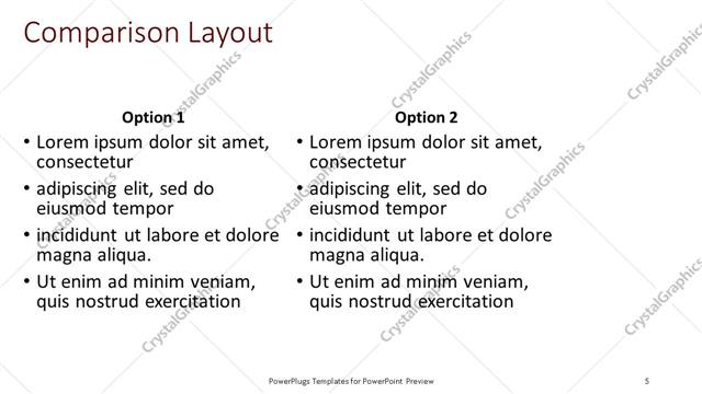 Comparison presentation slide layout
