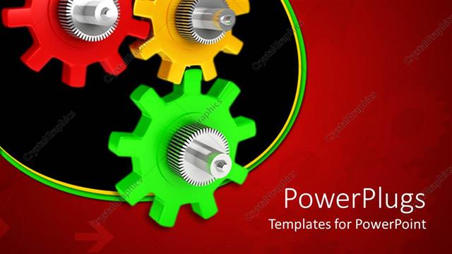  Presentation with silver - Red, yellow, green and silver gears on red background