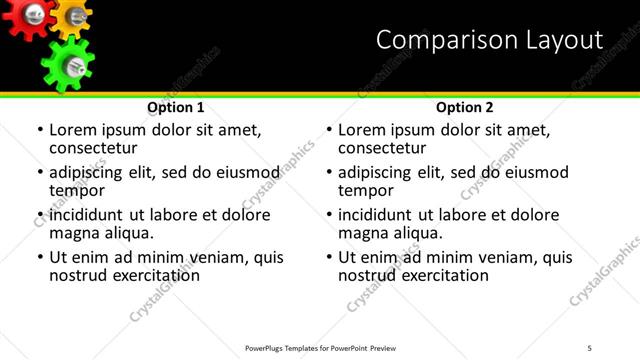 Comparison presentation slide layout