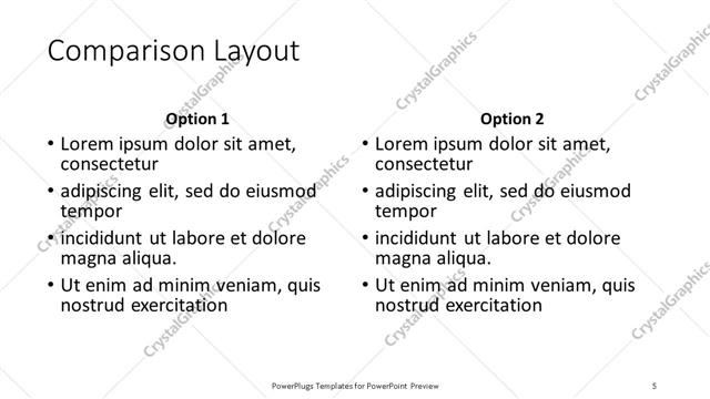Comparison presentation slide layout