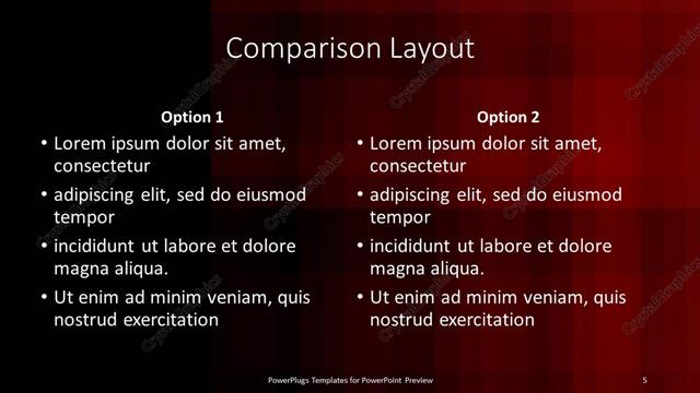Comparison presentation slide layout