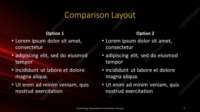 Comparison presentation slide layout