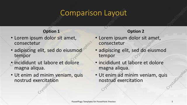 Comparison presentation slide layout