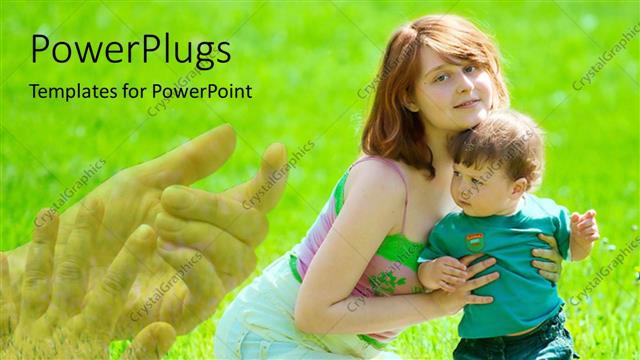  Presentation with relationship - Relationship between mother and son with green grass