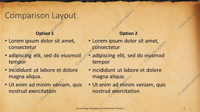 Comparison presentation slide layout