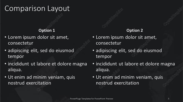 Comparison presentation slide layout