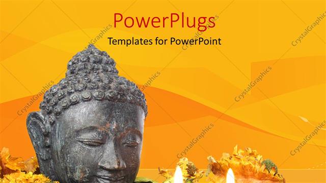  Presentation with flower candles - Religious depiction with statue of head with burning candles on flower
