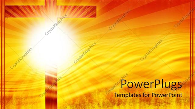  Presentation with religious - Religious theme with big wooden cross and sun with rays over gradient yellow and orange background