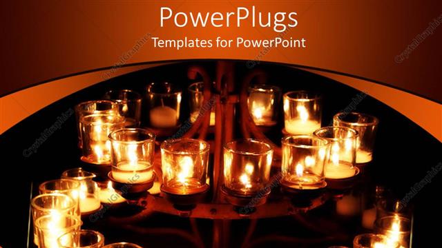  Presentation with religious candles - Religious theme with burning candles in transparent glass in dark background