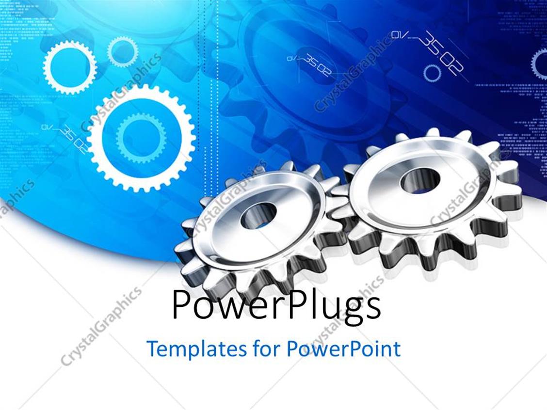 PowerPoint Template Render gear on blue digital background (19810)