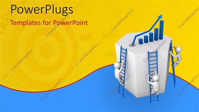  Presentation with climbing chart - Three 3D characters climbing up to a bar chart
