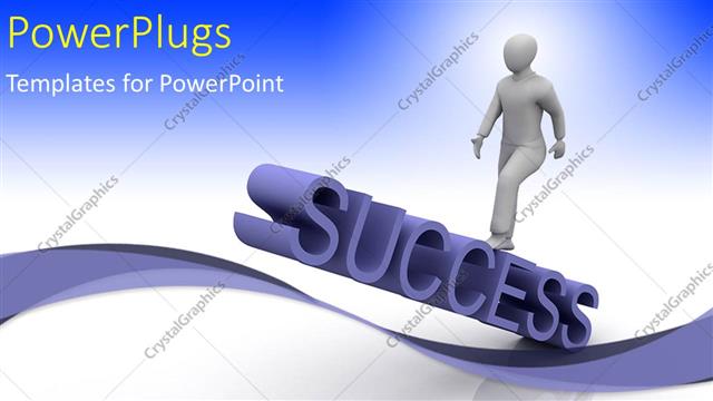  Presentation with character - A 3D character standing on a text that spells out the word 