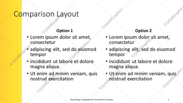 Comparison presentation slide layout