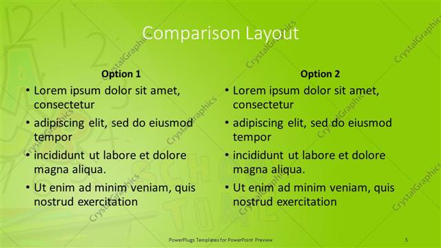 Comparison presentation slide layout