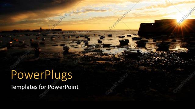  Presentation with sunset beach - The representation of a sunset and a castle on a beach