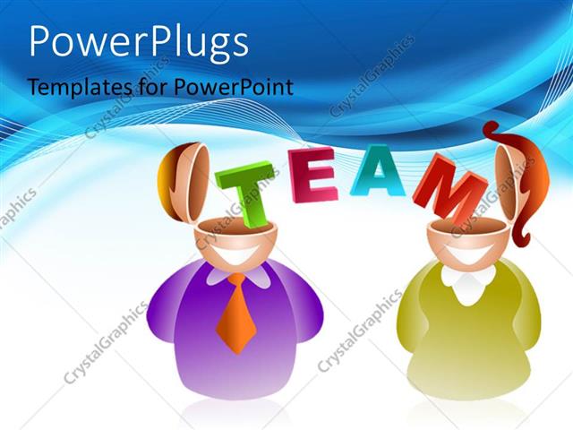  Presentation with brain - The representation of teamwork with bluish background