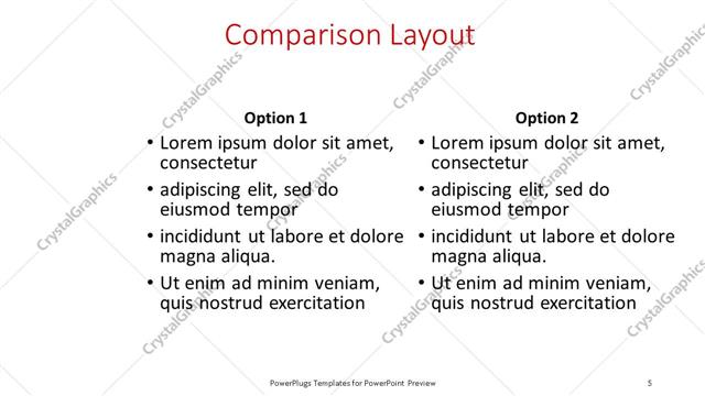 Comparison presentation slide layout