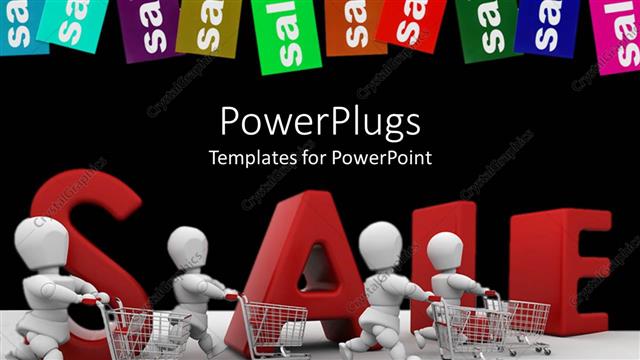  Presentation with retail - Retail sale theme with people pushing shopping carts, e commerce