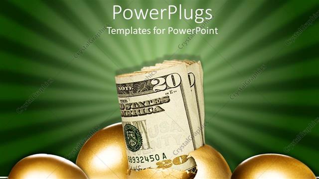  Presentation with gold egg - Retirement nest egg metaphor with gold egg hatching and US bills coming out