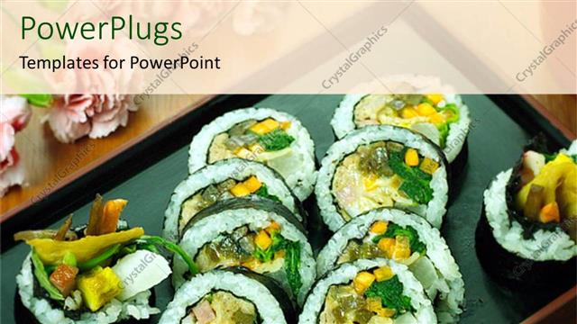  Presentation with rice - A rice dish arranged on a brown colored tray?