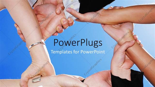  Presentation with business success - Ring of linked hands against blue sky